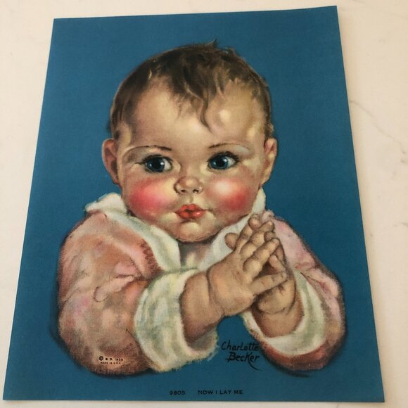 Vintage Cherubic Charlotte Becker Calendar Print "Now I Lay Me" - Picture 1 of 4
